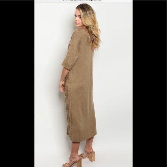 ⭐️FINAL SALE ITEM⭐️Mocha V-Neckline 3/4 Length Sleeve Sweater Dress - Picture 3 of 5